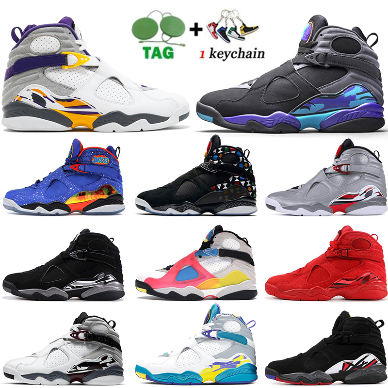 

2022 With Socks South Beach Jumpman 8 VIII 8s Men Basketball Shoes Reflective Quai 54 Raid Three Peat Black Aqua Chrome Valentine's Day Sports Sneakers Size 40-47, #21 confetti