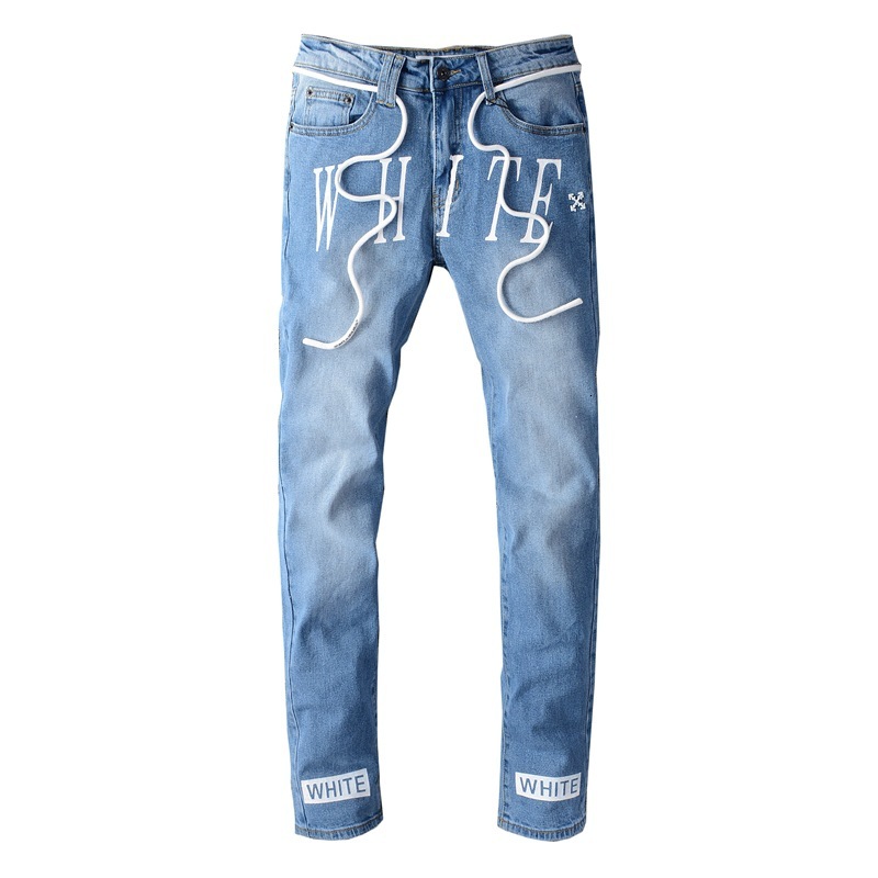 

2021 New Men's Large Size 28- Fashion Streetwear Designer Printed Denim Pants Creative Print Slim Fit Ripped Jeans Male Trousers Kkxf, Blue