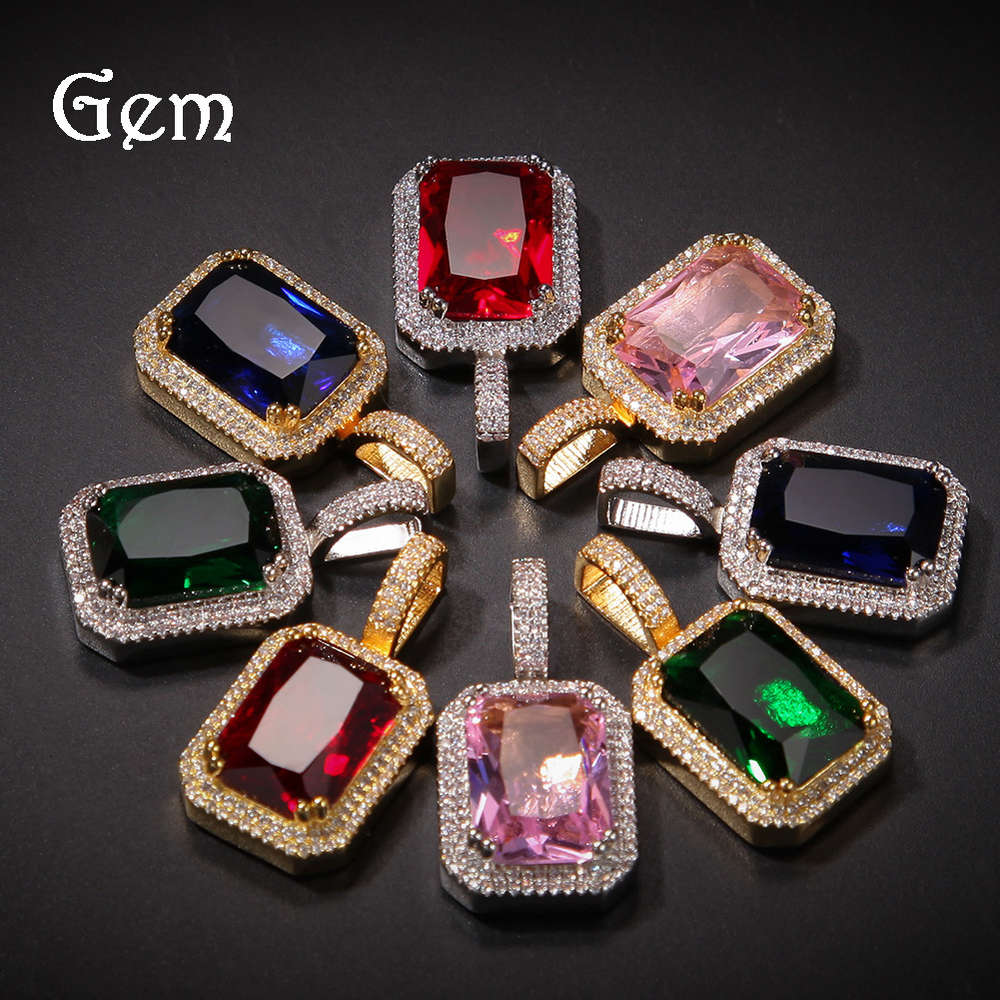 

Hip hop Fashion Square solid pendant color zirconium Necklace