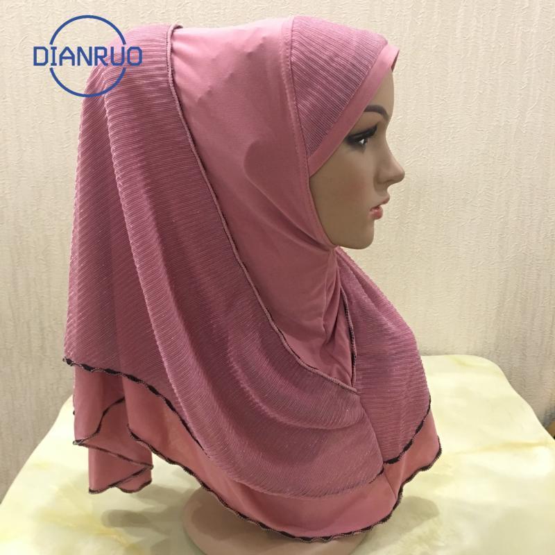 

Scarves DIANRUO 70X60CM Muslim Headscarf With Gold Wire Women Solid Color Hijab Scarf Shawls Wraps Femme Musulman Kopftuch R393, Blue;gray