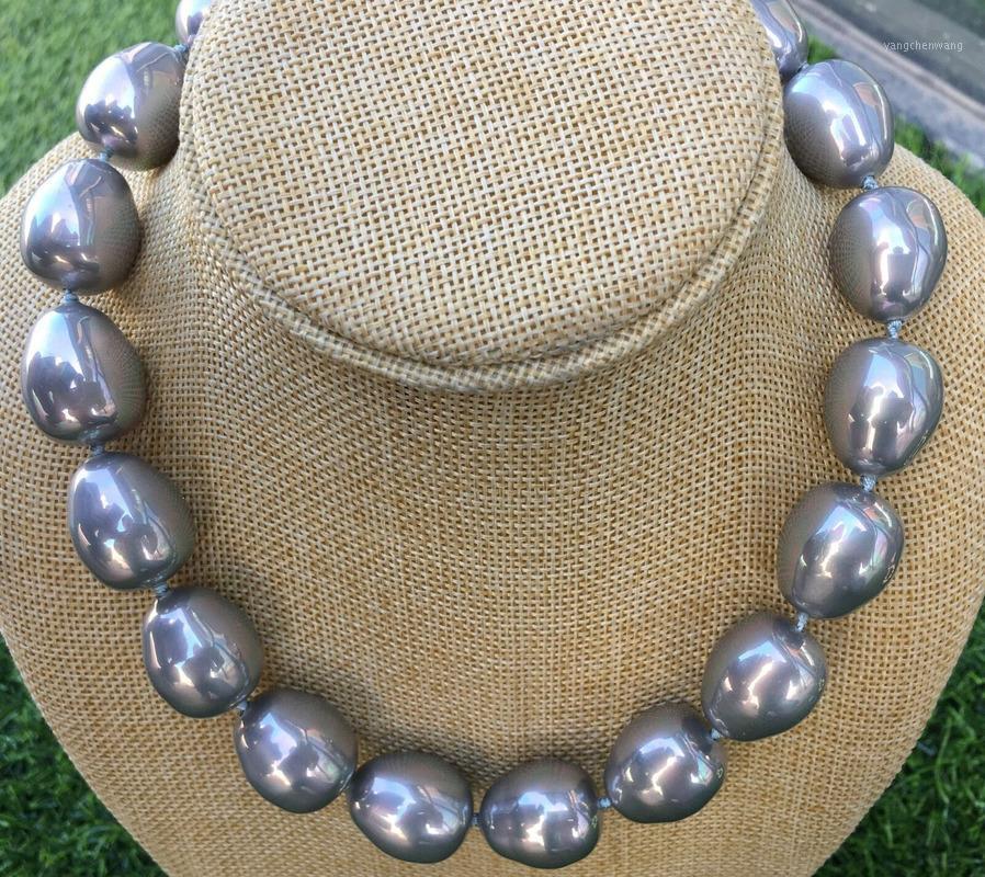 

Fashion 18x23mm Gray Baroque South Sea Shell Pearl Beads Necklace 18" Chains
