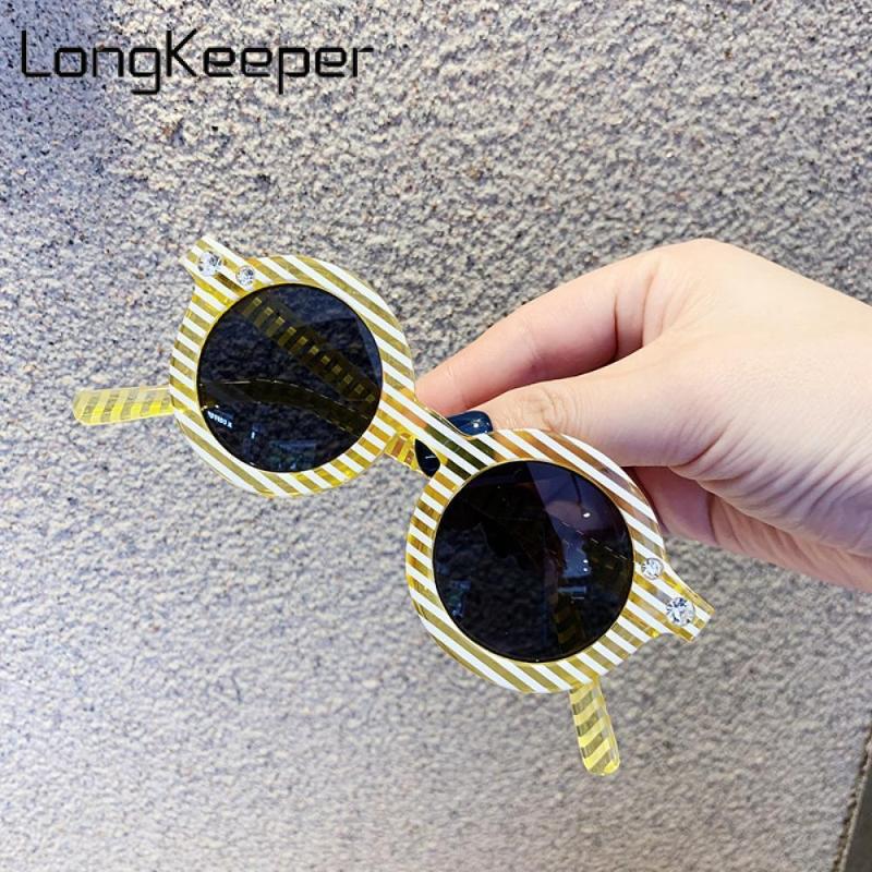 

Sunglasses LongKeeper Kids Round Stripe 2021 Children Fashion Cute Yellow Sun Glasses Girls Boys Gafas De Sol Mujer