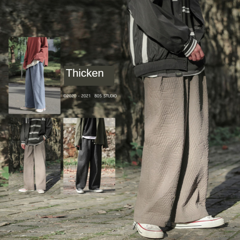 

2021 New Winter Cotton Thickened Wide-leg Men' Warm Fashion Retro Casual Pants Men Streetear Hip-hop Straight Trousers Mens Flvr, Black