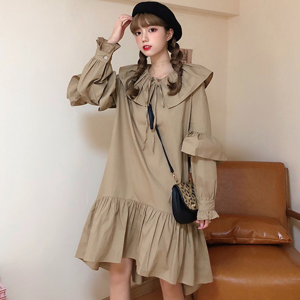 

2021 Japanese Style Women' Autumn Clothing South Korea' New Fashion Simple Thin Ruffle Sales Pleated Sleeves Mdfs, White