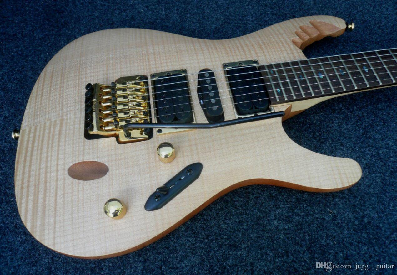

Custom Super Thin Herman Li EGEN18 Flame Maple Top Blonde Natural Electric Guitar Floyd Rose Tremolo Bridge, Abalone Oval Inlay, HSH Pickups
