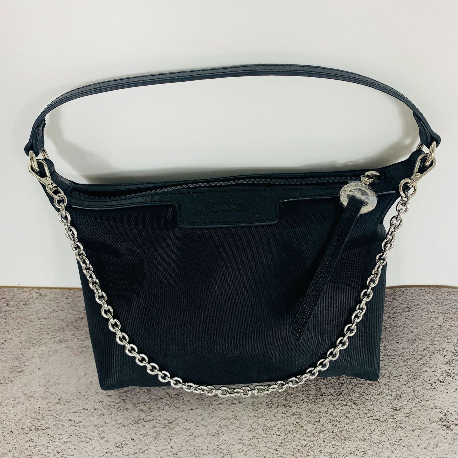 

longxiang armpit bag portable chain head layer cowhide nylon waterproof small square single shoulder open ball