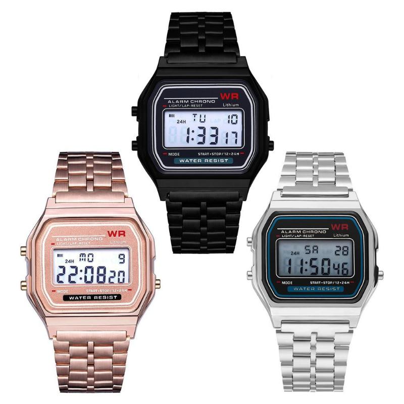 

Wristwatches Zegarek Damski F-91W Steel Strap Watch For Men Vintage LED Digital Sports Military Watches Electronic Women Wrist Relogio, Silver