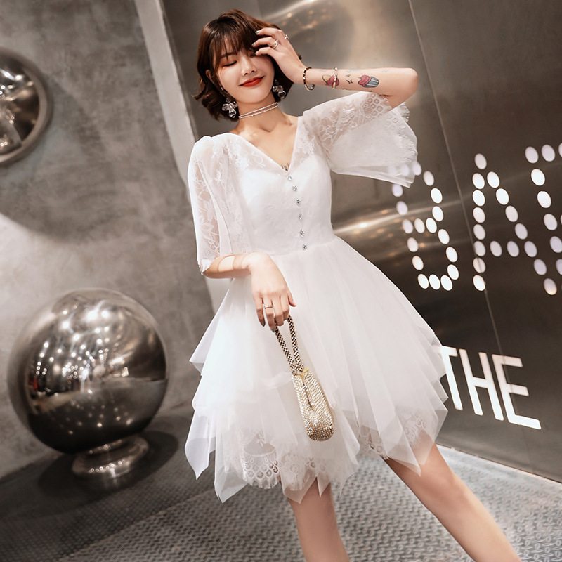 

White Dress Women' Necklace Wedding Party Competition Short Evening Network Cheongsam Elegant Drink Qipao Retro Vestido Xs-xxxl Yefx