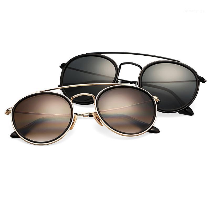 

Sunglasses Vintage Round Double Bridge For Women Men Crystal Glass Lens Gradient Mirrored UV400 Protection, White;black
