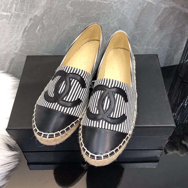 

Classics Women Espadrilles flat Designer shoes Canvas and Real Lambskin Loafers two tone cap toe Fashion casual shoe dqshoe01 022, Black