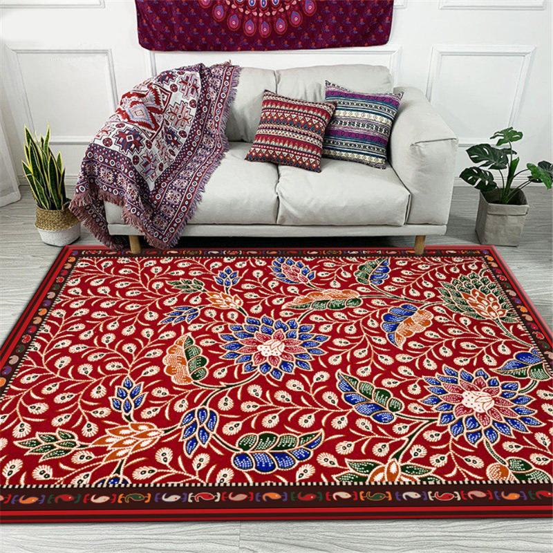 

Carpets Traditional Chinese Retro Floral Rug Red Carpet Living Room Ethnic Pattern Bedroom Kitchen Mats Anti-slip Entrance Mat, As picture