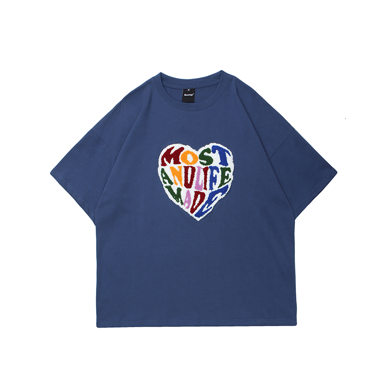 

2021 New Towel Embroidery Raiow Peach Heart Summer Tshirts Men and Women Short Sleeve Lover Pattern Oversize t Shirt o Neck Cotton Tees Qegh, Black