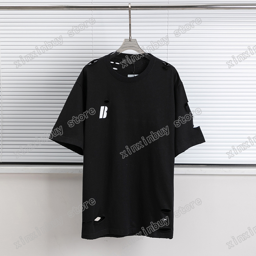 

22ss Men Women Designers T-Shirts tee hole Broken letter print short sleeve Man Crew Neck paris Fashion Streetwear Black white red XS, White;black