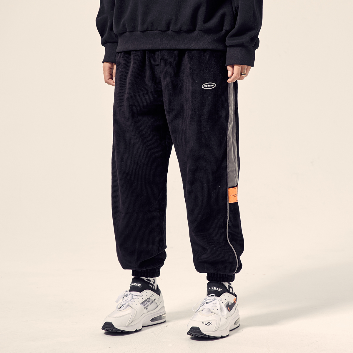 

2021 New Newly Fashion Men Jeans Loose Fit Side Stripe Spliced Designer Casual Corduroy Cargo Pants Streetwear Hip Hop Joggers Trousers Grfc, Gray