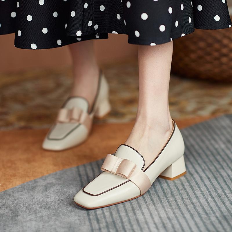 

Dress Shoes Office Lady Fashion Pumps Square Toe Low Heels Pu Leather Slip-on Women's Spring Summer Daily Working Commuting, Beige