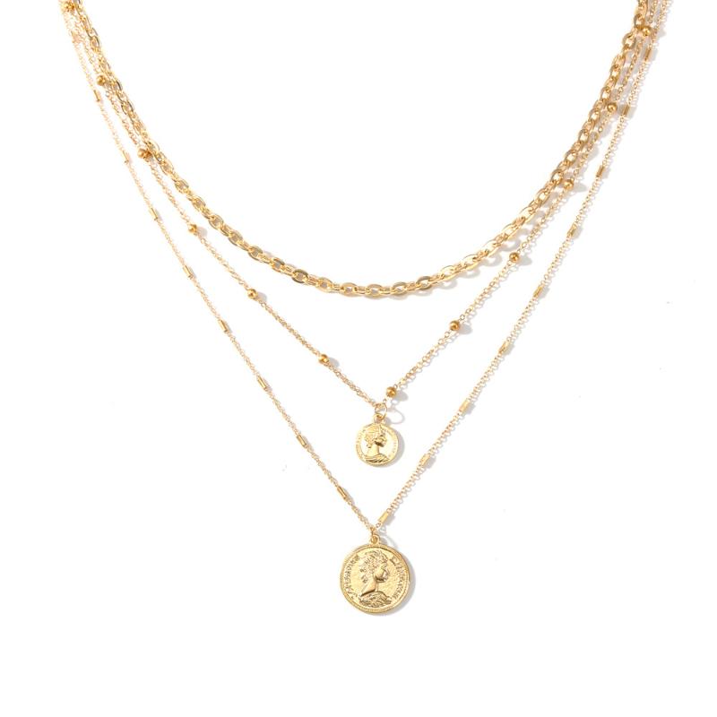 

Pendant Necklaces Vintage 3-layer Clavicle Necklace Punk Hip-hop Thick Chain Choker For Women Gold Color Jewelry Colar Kolye A47
