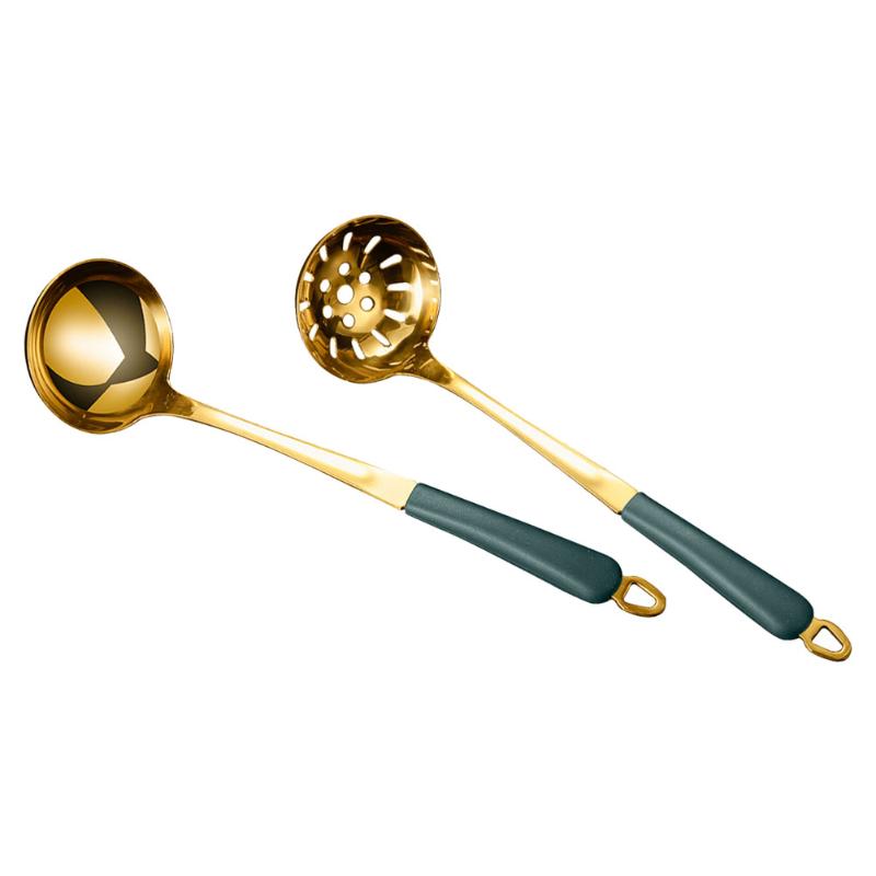 

Spoons 2pcs Soup Spoon Household Serving Scoop Colander Pot (Gold)