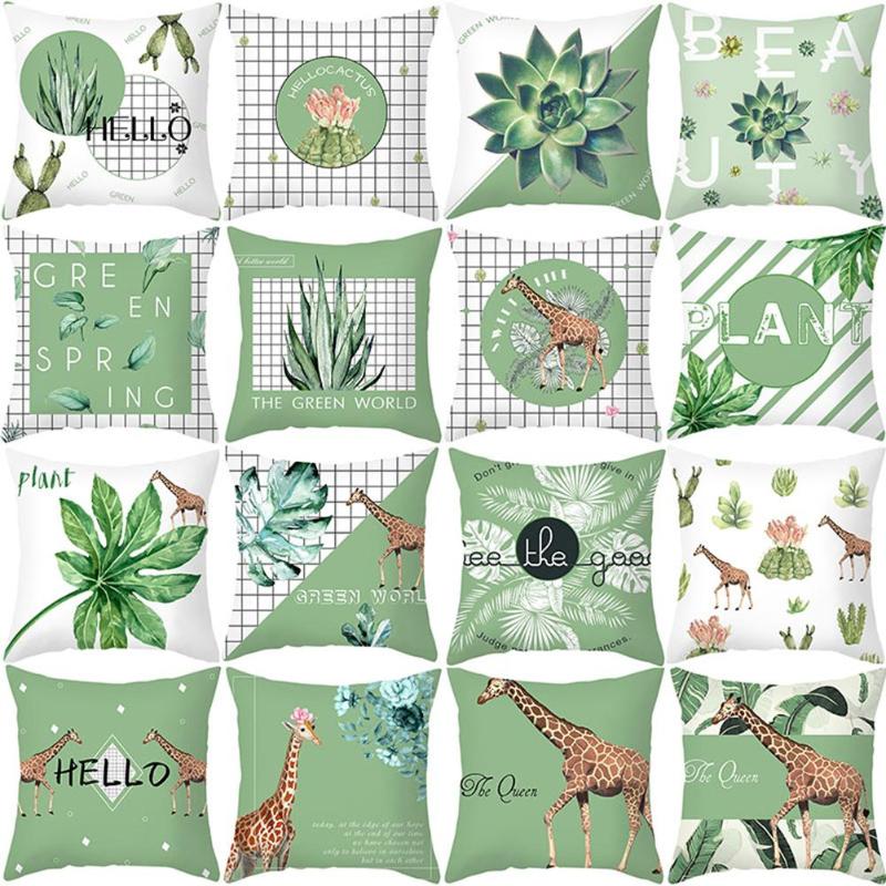 

Pillow Case 4Pcs Summer Green Plants Giraffe Throw Cushion Cover Sofa Bed Decor Nordic Style Plant Pillowcase Office Car