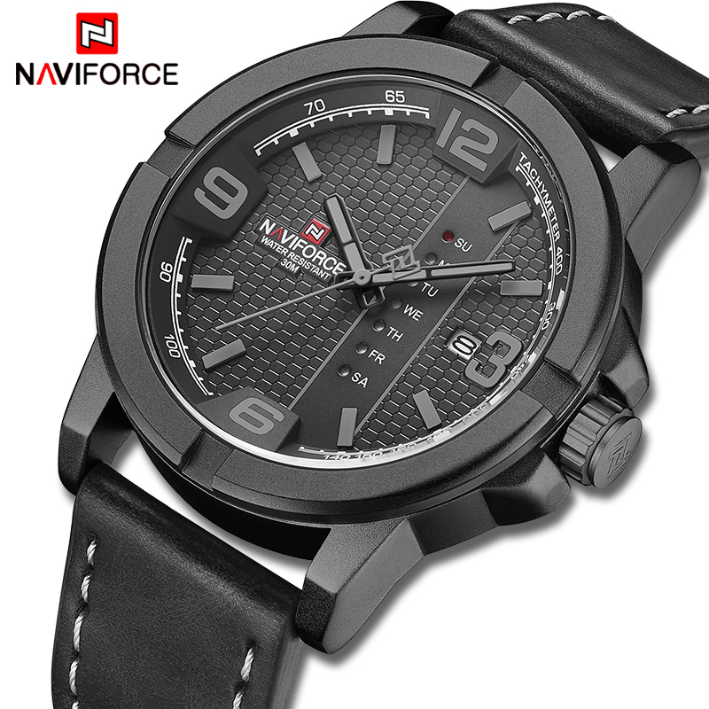 

NAVIFORCE Watches for Men Top Luxury Brand Casual Quartz Watch Mens Leather Waterproof Wristwatch Male Clock Relogio Masculinog, Sbbn