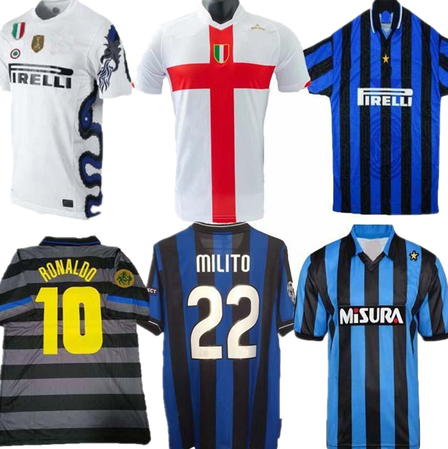 

Inter BATISTUTA Zamorano 2009 10 MILITO Retro Soccer jersey SNEIJDER ZANETTI Eto'o Football 97 98 99 02 03 Djorkaeff Baggio RONALDO ADR, Black;yellow