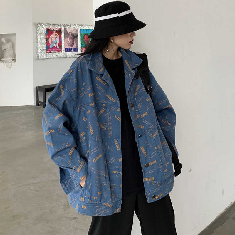 

Cargo denim jacket female autumn ins Harajuku streetwear vintage chic loose casual women Korean fashion short hip hop 210608, Black