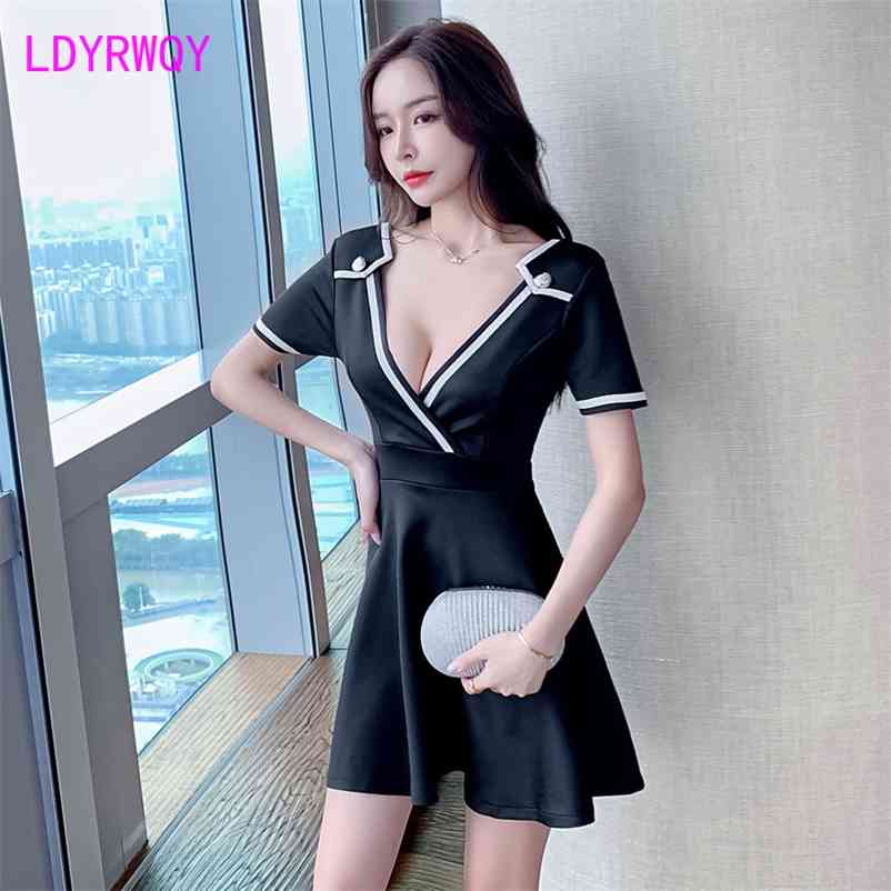 

Women's Sexy Nightclub Slim Front V Collar Chest Dress Sheath Office Lady Zippers Knee-Length 210603, Black