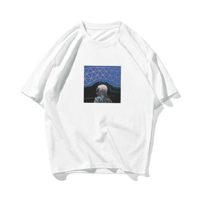 

Astronaut Hip Hop Oversize T Shirt Couple Streetwear American Hand Painted Tshirt Short Sleeve Cotton Loose T-Shirt Summer 210603, Black