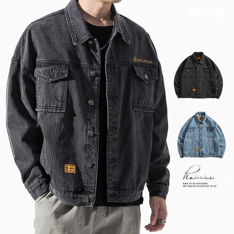 

Denim Jackets Men 2021 New Spring Autumn Daily Casual Coats Tide Brand Regular Black Men' Tooling Jackets Safari Style Tops X0621, Blue 1
