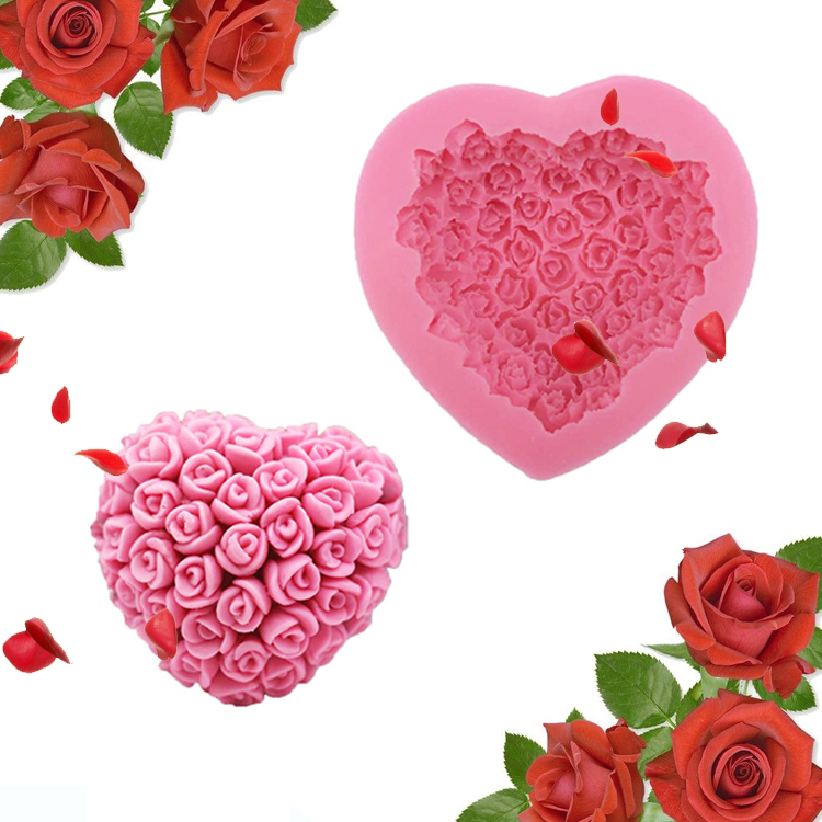 Small Silicone 3D Rose Flower Mould Love Heart Shape Fondant Soap Cake Mould for Chocolate Wedding Valentine 1221543-image-723925868