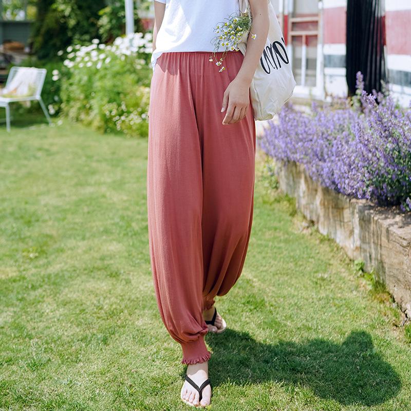 

Women's Pants & Capris FairyNatural Women Casual Soft Elastic Waist 2021 Summer Female High Loose Straight Trousers, Black