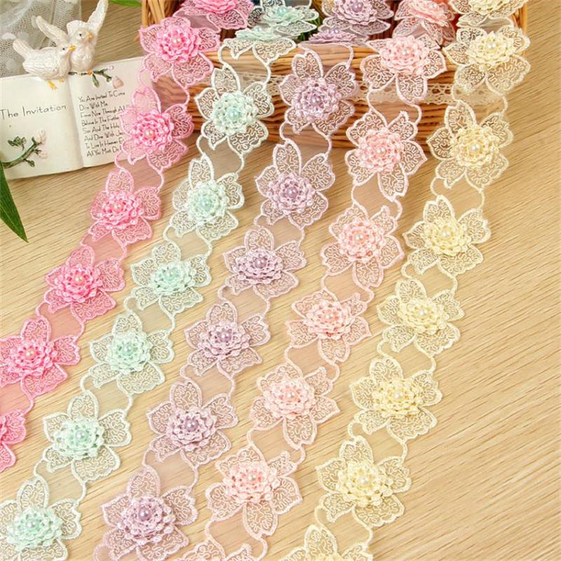 

Ribbon H305 1Y/92cm/pack Organza Lace Trim Knitting Wedding Embroidered Diy Handmade Patchwork Sewing Supplies Crafts, Pink;blue