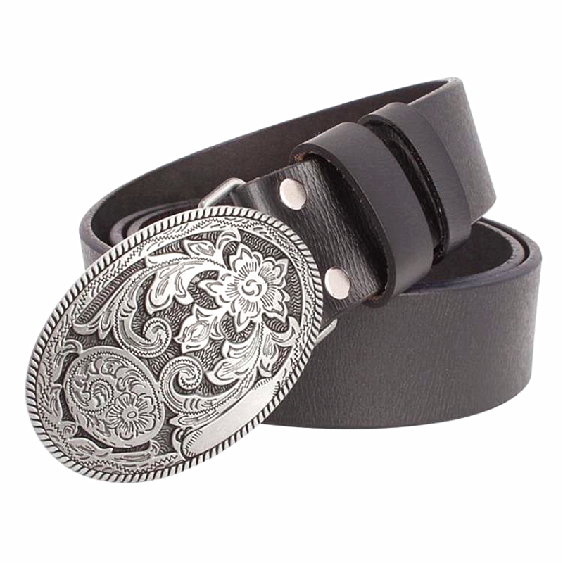 

2021 New Cow Arabesque Women Genuine Leather Retro Pattern Belt for Men 1boo, Black