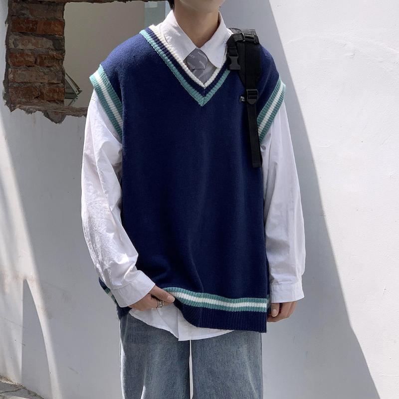 

Men's Vests 2021 Winter Pure Color College Style Coats Casual Sweaters Vest Fashion Loose Sleeveless Sweater Pullover Clothes -2xl, Green