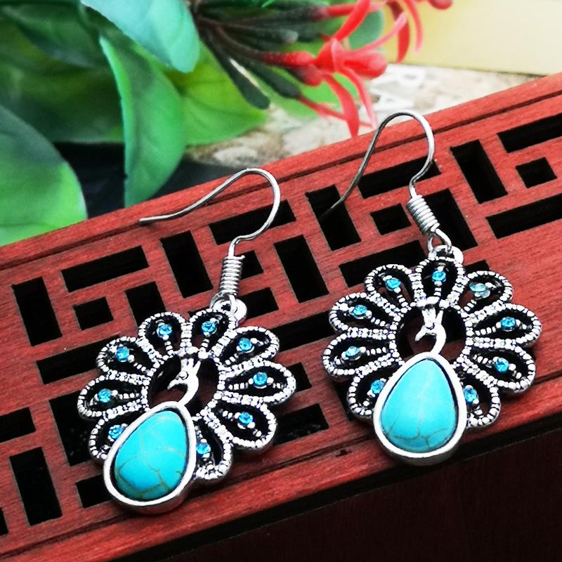 

Dangle & Chandelier Bohemian Natural Blue Stone Peacock Earrings For Women Classic Carved Jewelry Accessories Gifts