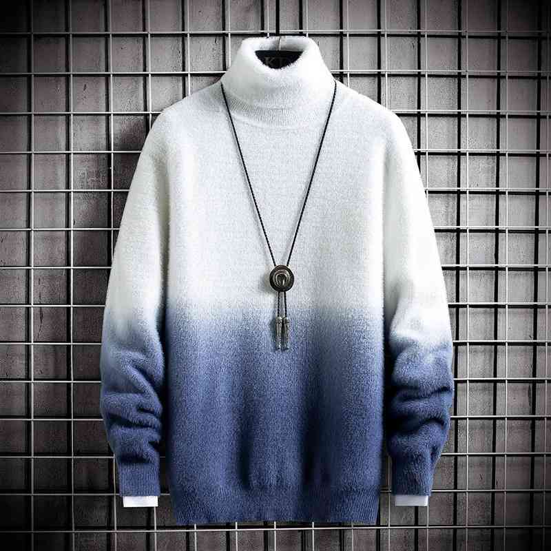 

Turtleneck Gradient Sweater Men Winter Handsome Thick Warm Mens Knitwear Fashion Pull Homme Top Quality Pullover Men's 210603, Km001brown