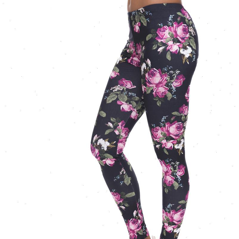 

new women leggings retro roses printing fitness legging elegant elasticity leggins high waist legins trouser pants, Black