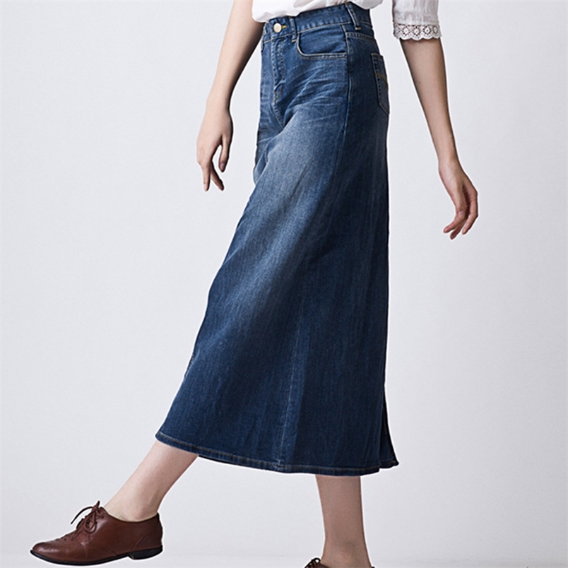 

Summe Spring Women High Waist Slim Sexy long Denim Skirt Female Maxi Pencil Jeans Skirts plus size 210604, Blue
