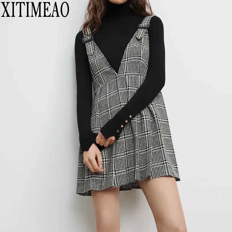 

ZA Women Fashion V-neck Vest Dress Mini Sexy Sleeveless Party es For Woman Clothes Vestido 210604, Black