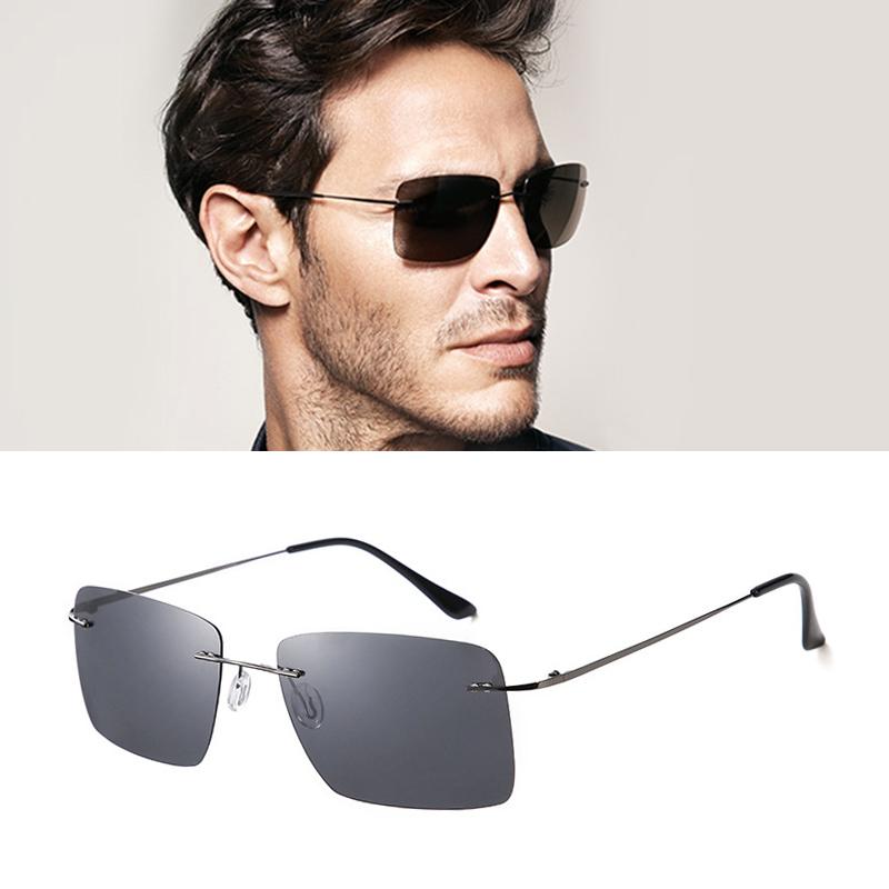 

JackJad Ultralight Titanium Polarized Rimless Square Style Sunglasses Men Driving Brand Design Sun Glasses 1011