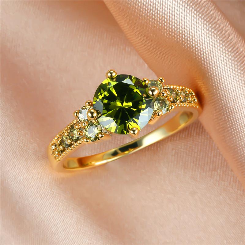 Wedding Rings Vintage Female Olive Green Crystal Stone Ring Charm Gold Color Thin For Women Luxury Round Zircon Engagement-image-711449160