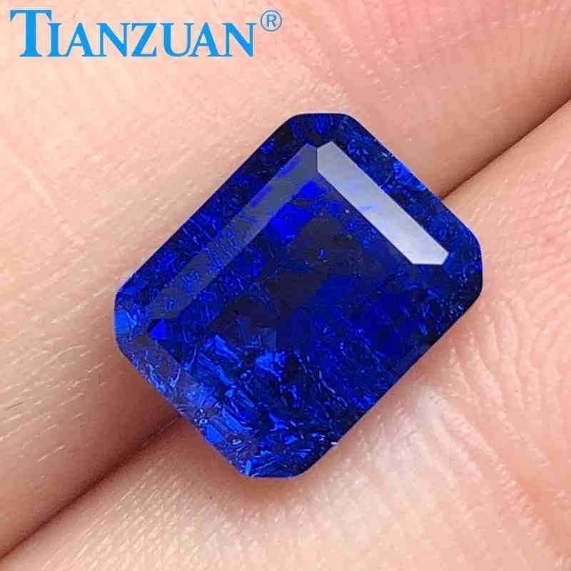 

rectangle shape emeral d cut blue color lab created sapphire loose stone