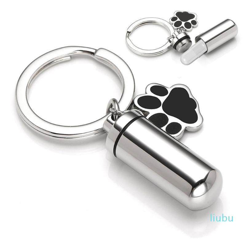 

Keychains Pet Keychain Print Charm Key Chain & Cylinder Memorial Keepsake Urn Pendant Necklace Stainless Steel Cremation Ashes Jewelry