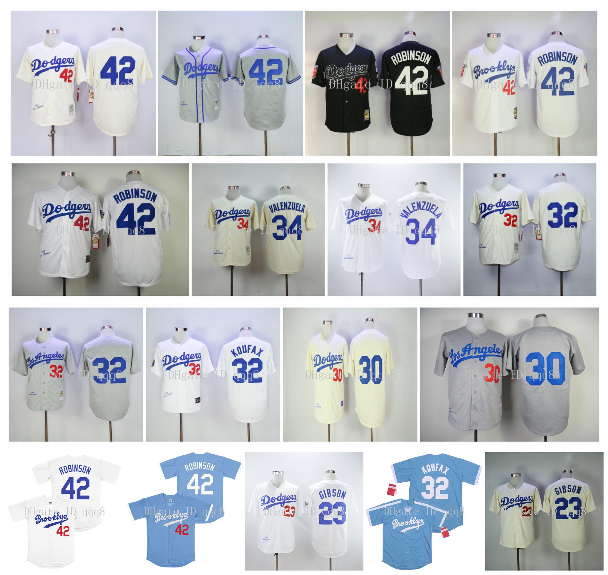 

Vintage Brooklyn 42 Jackie Robinson Jersey 1989 23 Kirk Gibson 32 Sandy Koufax 34 Fernando Valenzuela 30 Maury Wills Retro Black White Grey Baseball, As pic