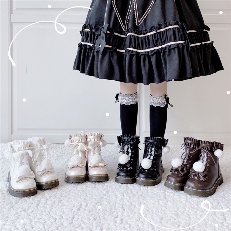 

Lolita Woman Shoes Warm Martin Boots Plus Velvet 2021 New Winter Soft Girl Flat Ankle Cosplay High Platform Goth Oozg