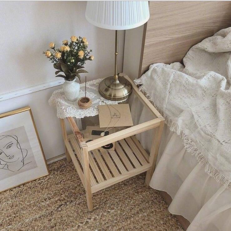 Solid wood bedside table sofa Bedroom Furniture Girl's heart red simple tea glass tables-image-659781894