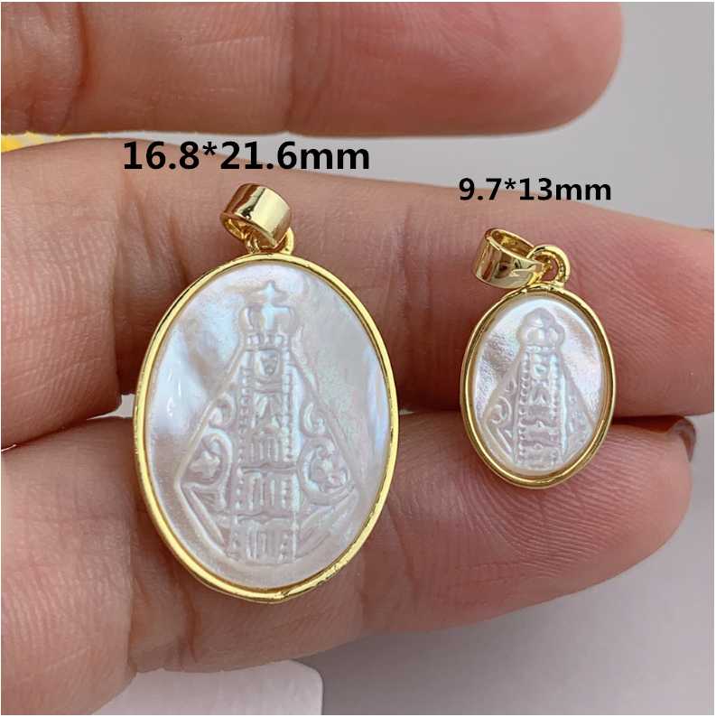 

Charms 10pcs !!! 9.7*13mm & 16.8*21.6mm Natural Lady Aparecida Mother Pearl Shell Pendant For Necklace Jesus DIY Jewelry, Bronze;silver