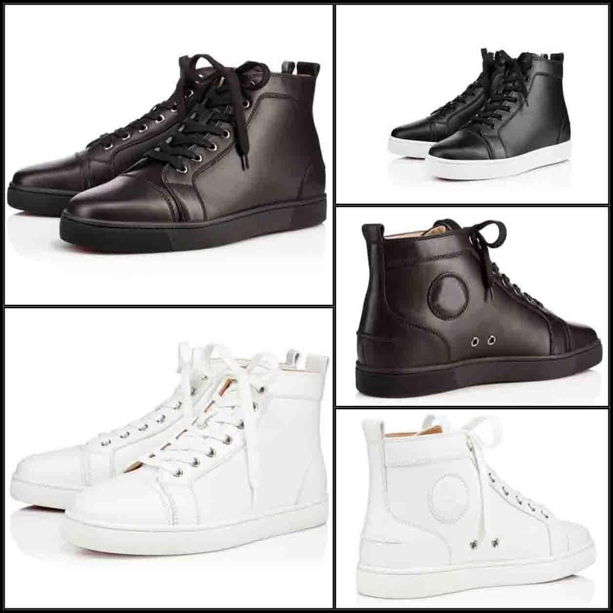 

Classic Men's High Tops Sneakers,Red Bottom Sports Shoes Black/White Genuine Leather No Spikes Shoes Junior Skate Laceup Shoes Red Soles Par
