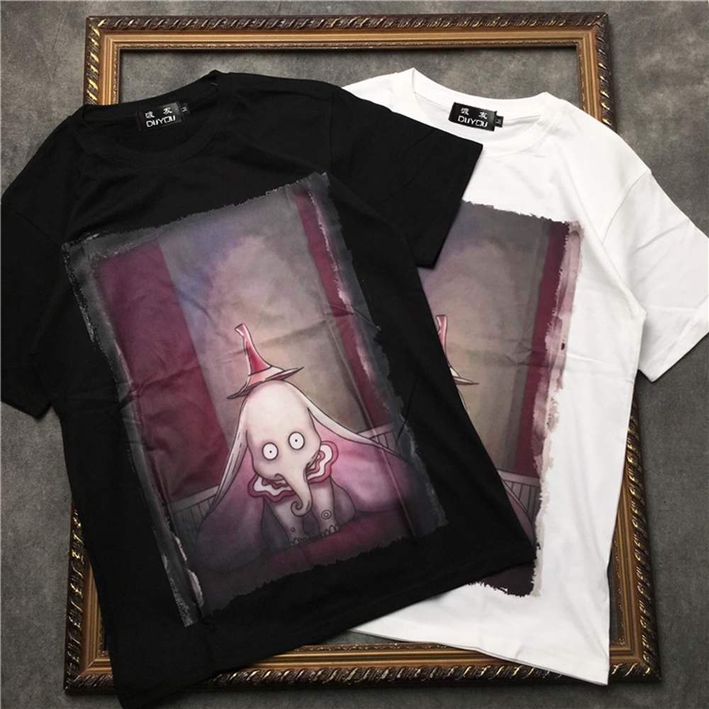 

2021 New Barrett Men's Short-sleeved T-shirt Abstract Cartoon Elephant Pattern Women t Shirts|streetwear 2191001591 Uaew, Black