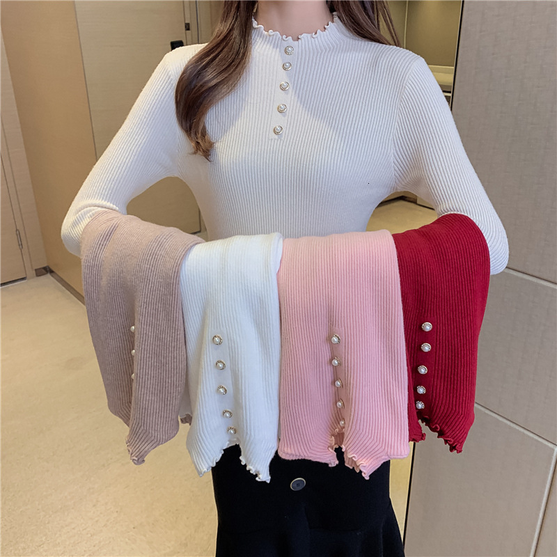 

2021 New Spring Autumn Solid Casual Slim Fit Knitteds Pullover Elegant Basic Half High Collar Sweater Women Wyla, 01
