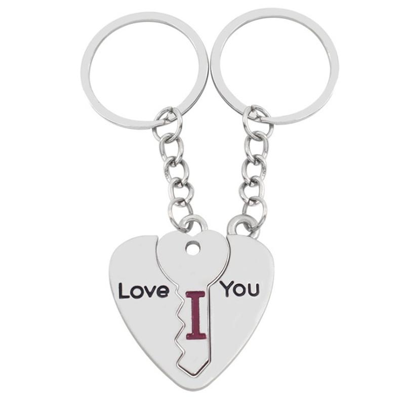 

Keychains 2Pcs/set Korean Couple Keyrings Love Heart Key Chain Holder Cute Bag Charm Women Fashion Jewelry Valentine's Day Gift